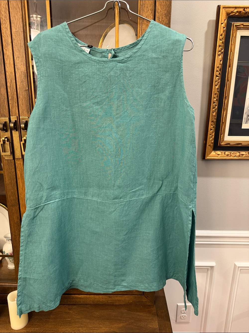 bryn Walker Sleeveless Linen Tunic in Teal Green